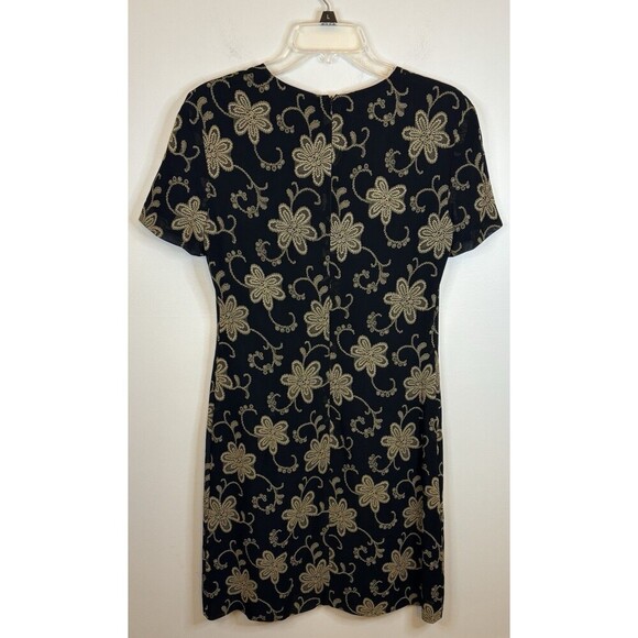 TALBOTS Vintage Floral Brocade Sheath Dress 6 Black Metallic Gold Jacquard Party - Picture 4 of 12